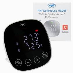 Senzor de calitate a aerului si dioxid de carbon (CO2) PNI SafeHouse HS291 cu Wi-Fi, control din aplicatia Tuya Smart, monitorizare CO2, temperatura, umiditate, afisare data ora, meniu setari, acumulator