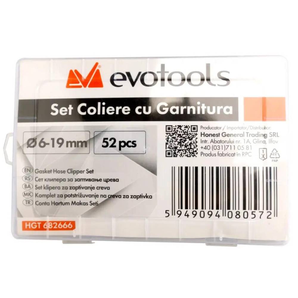 Trusa coliere antivibratie cu garnitura, P-CLIP, 6-19mm, 52buc HGT 682666 Evotools