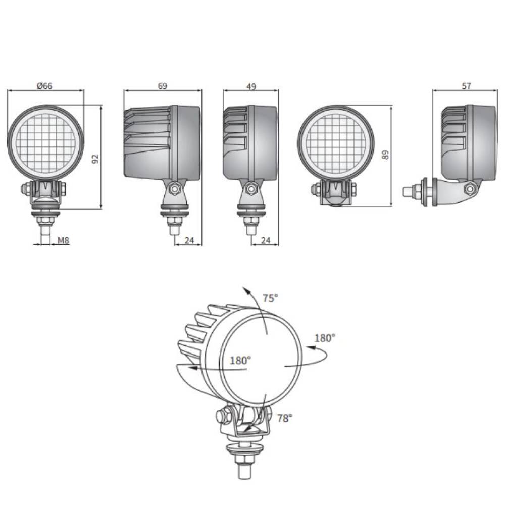 Proiector lucru fi 66, LED, 12-24V, 12W, 1300lm, lumina difuza, flood, CRC4E. 59300.02 Wesem