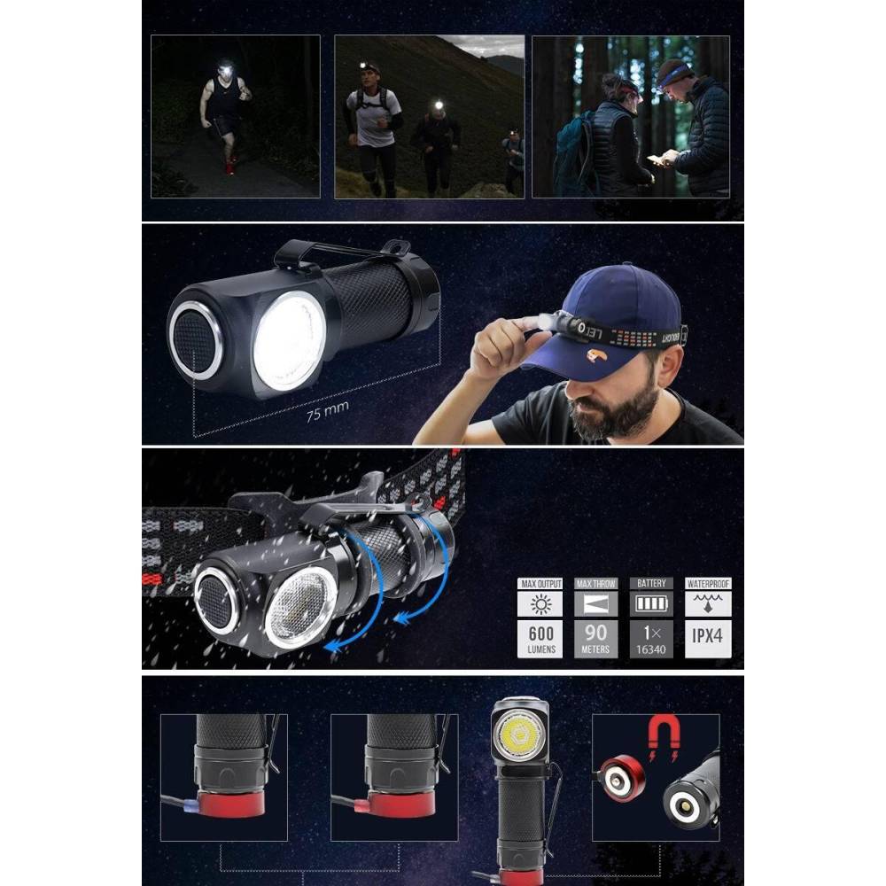 Lanterna cap frontala PNI Adventure F75, Led 6W, 600 lm, magnet, reincarcare USB