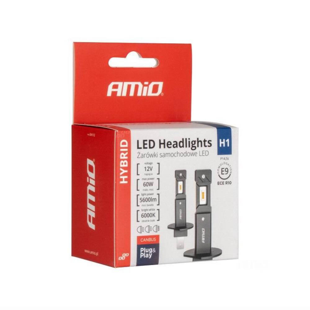 Set 2 becuri H1, LED, 12V, 60W, 5600lm, 6000K, Canbus, Hybrid 04112 Amio
