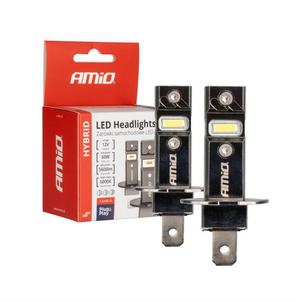 Set 2 becuri H3, LED, 12V, 60W, 5600lm, 6000K, Canbus, Hybrid 04113 Amio