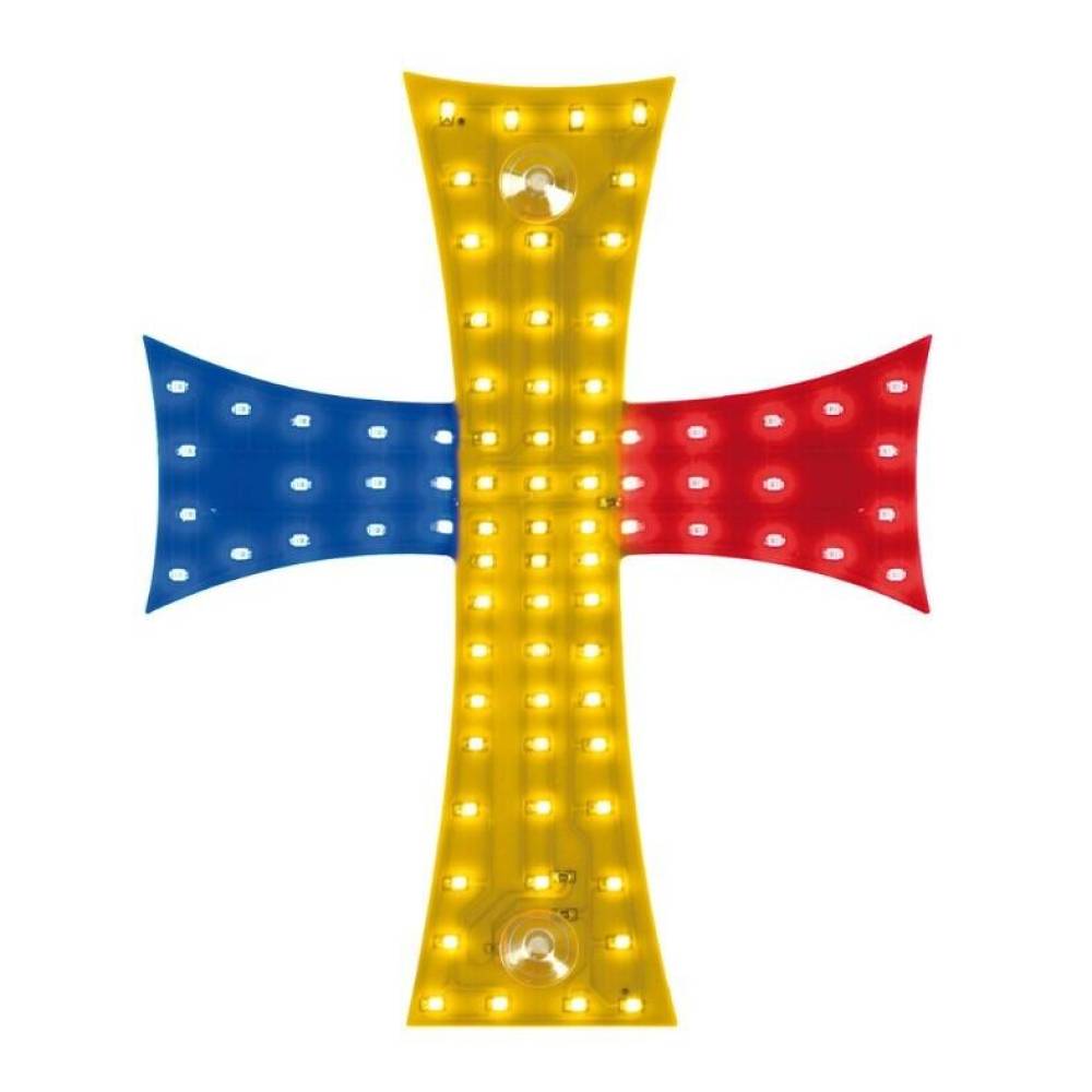 Cruce luminoasa steag Romania, cu 81led, ventuza, 12-24v, Cross  HAL474