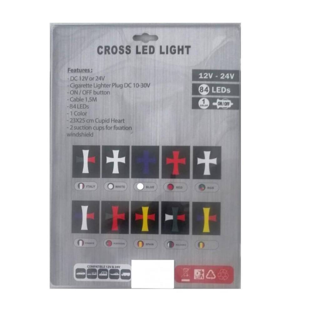 Cruce luminoasa steag Romania, cu 81led, ventuza, 12-24v, Cross  HAL474