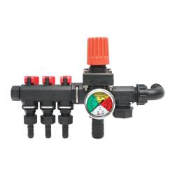 Distribuitor erbicidat 3 cai cu manometru glicerina (intrare 28mm, iesire 15mm) IXIN bs69