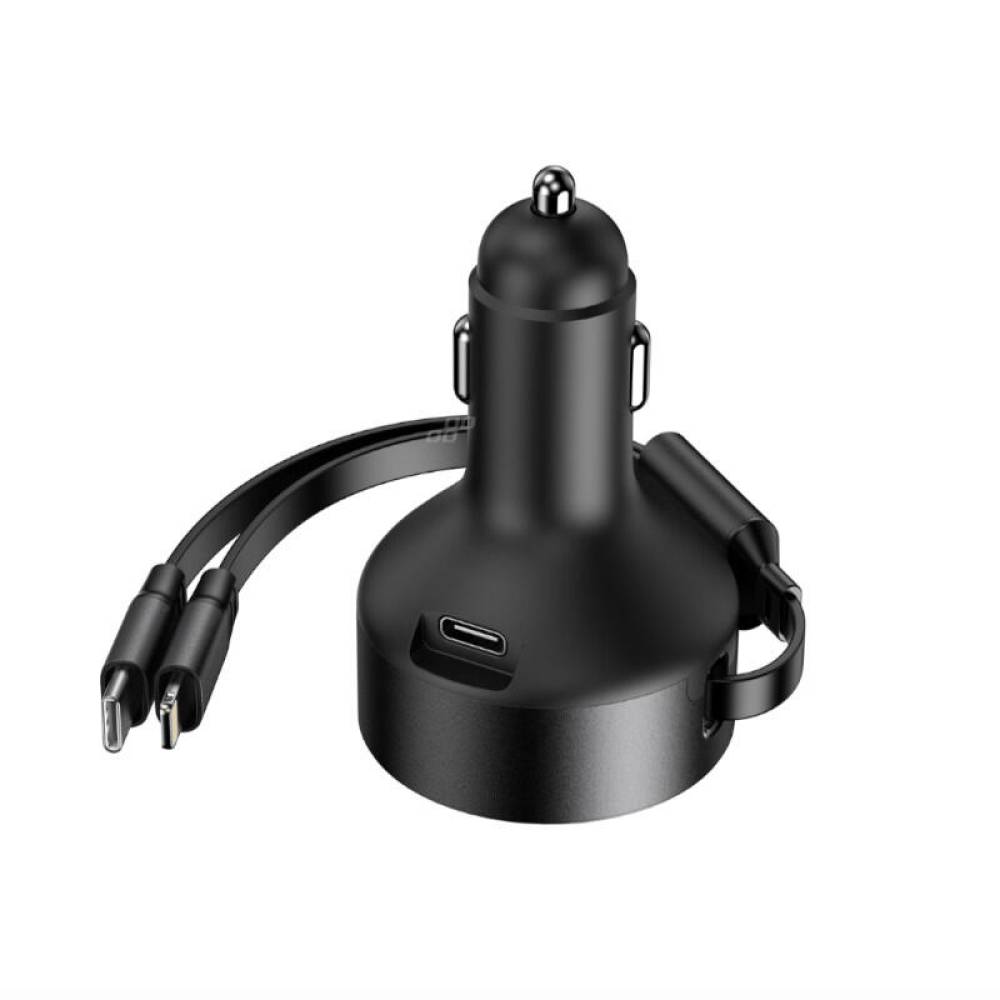 Incarcator auto 1xUSB Tip C, cu cablu retractabil iPhone si USB-C, 12-24V, 60W, 04370 Amio
