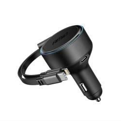 Incarcator auto 1xUSB Tip C, cu cablu retractabil iPhone si USB-C, 12-24V, 60W, 04370 Amio