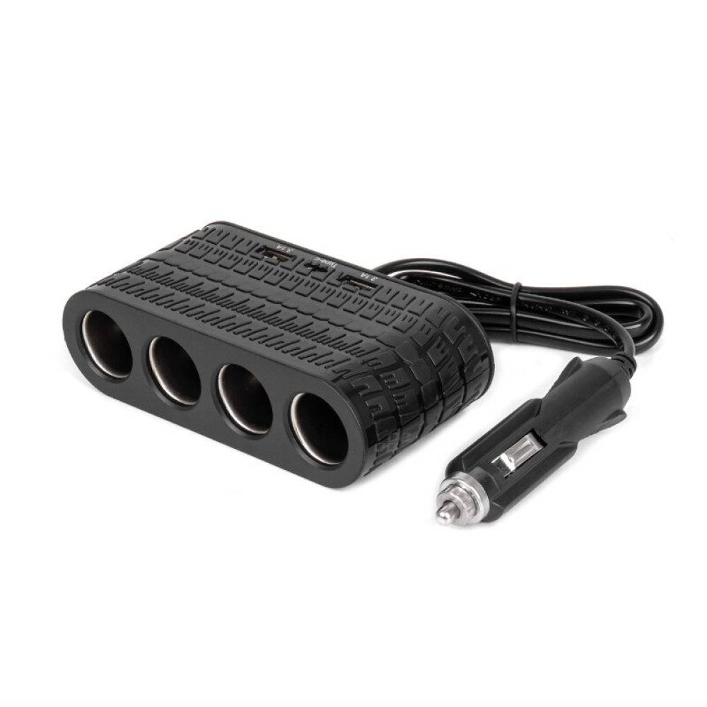 Stecher cu 4 prize, 2xUSB-A, 1xUSB-C, 12-24V, 120W, cablu 80cm, Tire Track, 04367 Amio