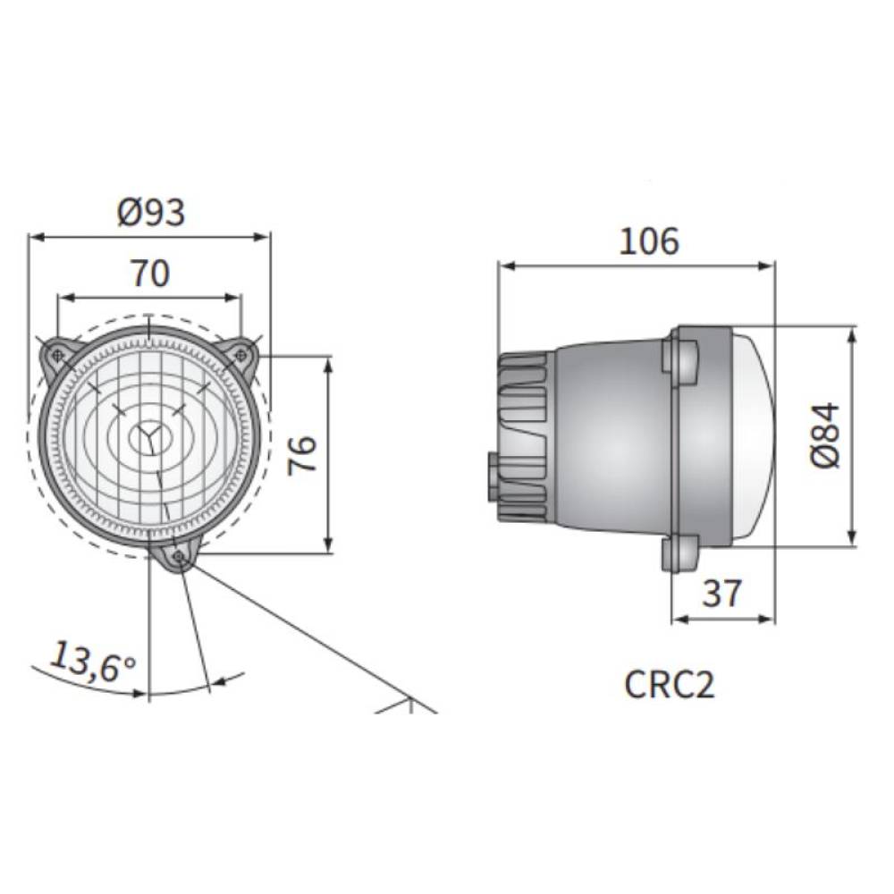 Proiector zi DRL, cu Led, fi 80, 83x60, mufa DT04-02, incastrabil, prindere cu 4 suruburi, Wesem CRC1C 48131.02