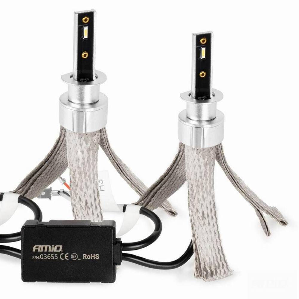 Set 2 becuri H1 2 LED-uri, 12-24V, 50W, 4300lm, 6000K, cu canbus, Amio 03655