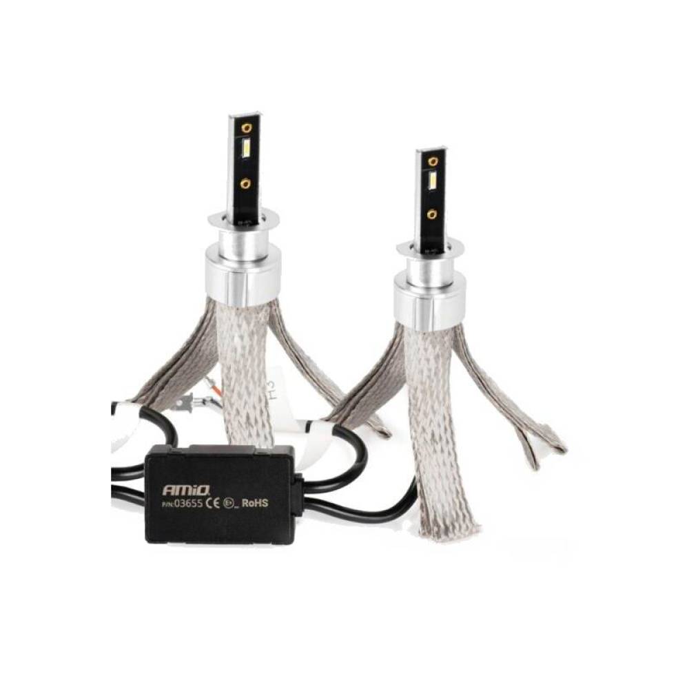 Set 2 becuri H1 2 LED-uri, 12-24V, 50W, 4300lm, 6000K, cu canbus, Amio 03655