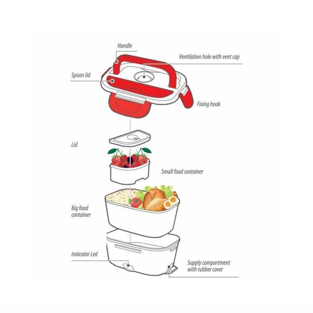 Caserola electrica portabila, 2 compartimente cu lingura, pentru camion, camping, 1.5L, 12-24V 50W, pentru incalzit mancarea, Lunch Box, AKC123 Lampa 