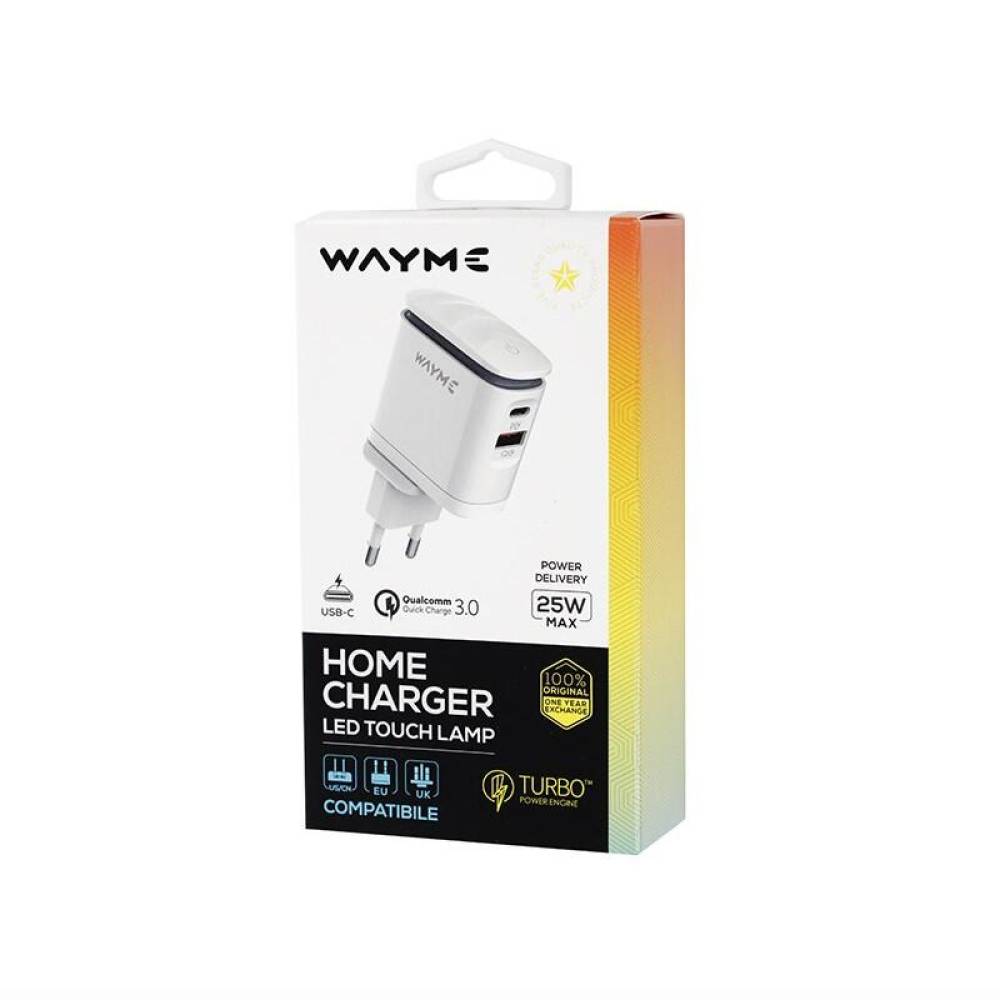 Incarcator rapid cu 2 USB-uri, priza 220V, LED, USB-C si USB-A, 25W, 3AQC, GaN PD, cu 3 adaptoare pentru prize UE, Marea Britanie și SUA, Wayme 63049 Carmotion