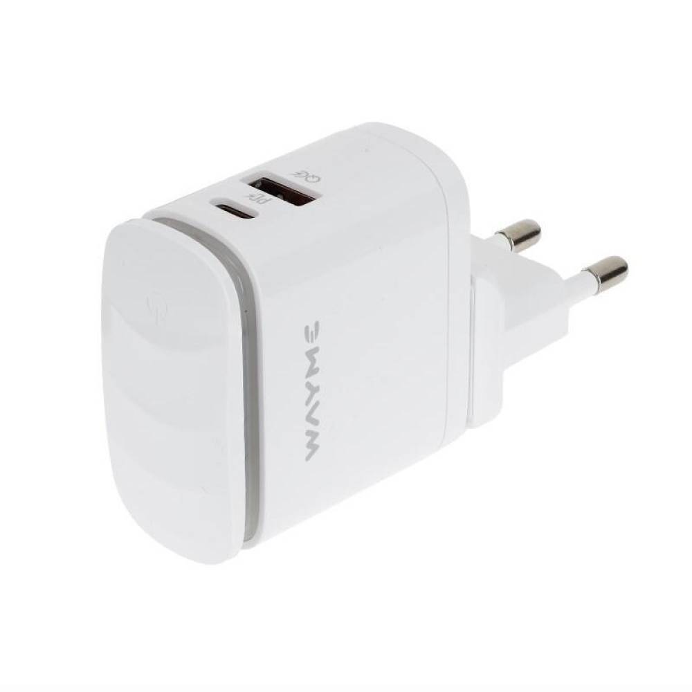 Incarcator rapid cu 2 USB-uri, priza 220V, LED, USB-C si USB-A, 25W, 3AQC, GaN PD, cu 3 adaptoare pentru prize UE, Marea Britanie și SUA, Wayme 63049 Carmotion