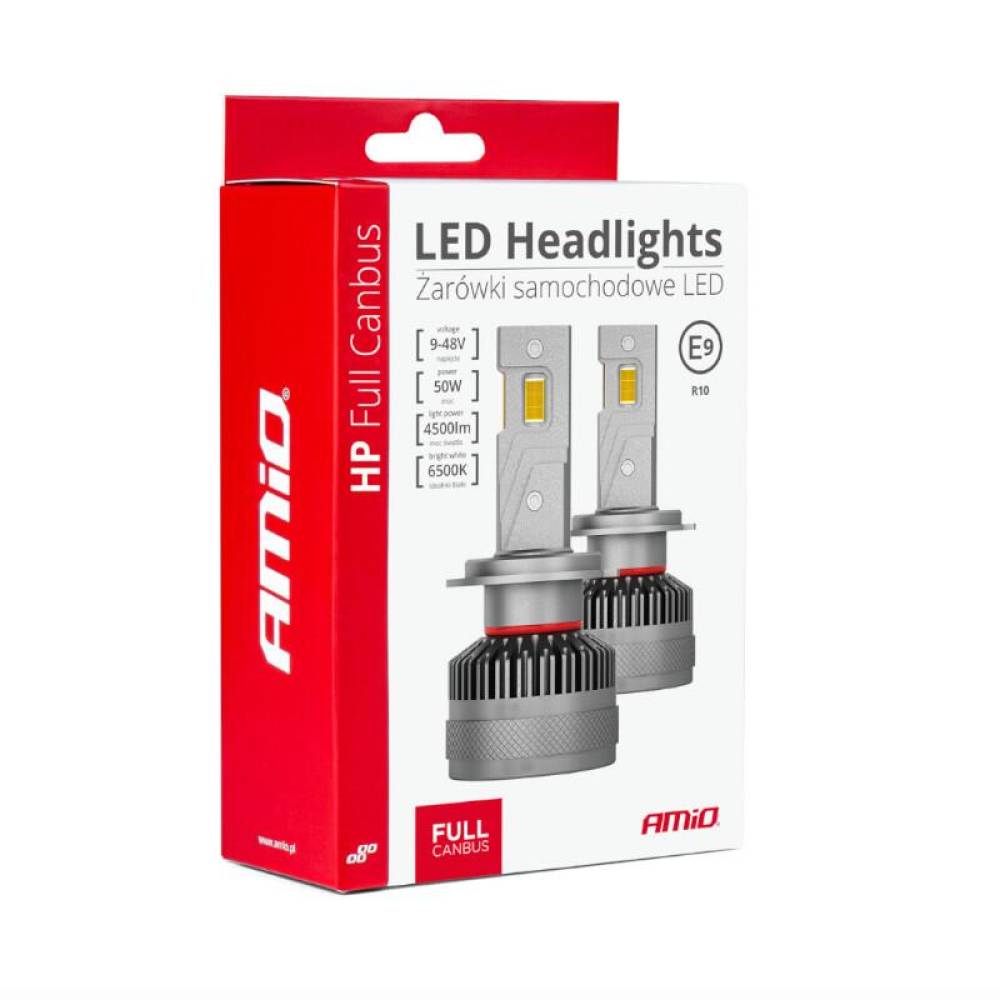 Set 2 becuri H7-1, LED, 9-48V, 50W, 4500lm, 6500K, cu radiator, HP Full Canbus, 03675 Amio