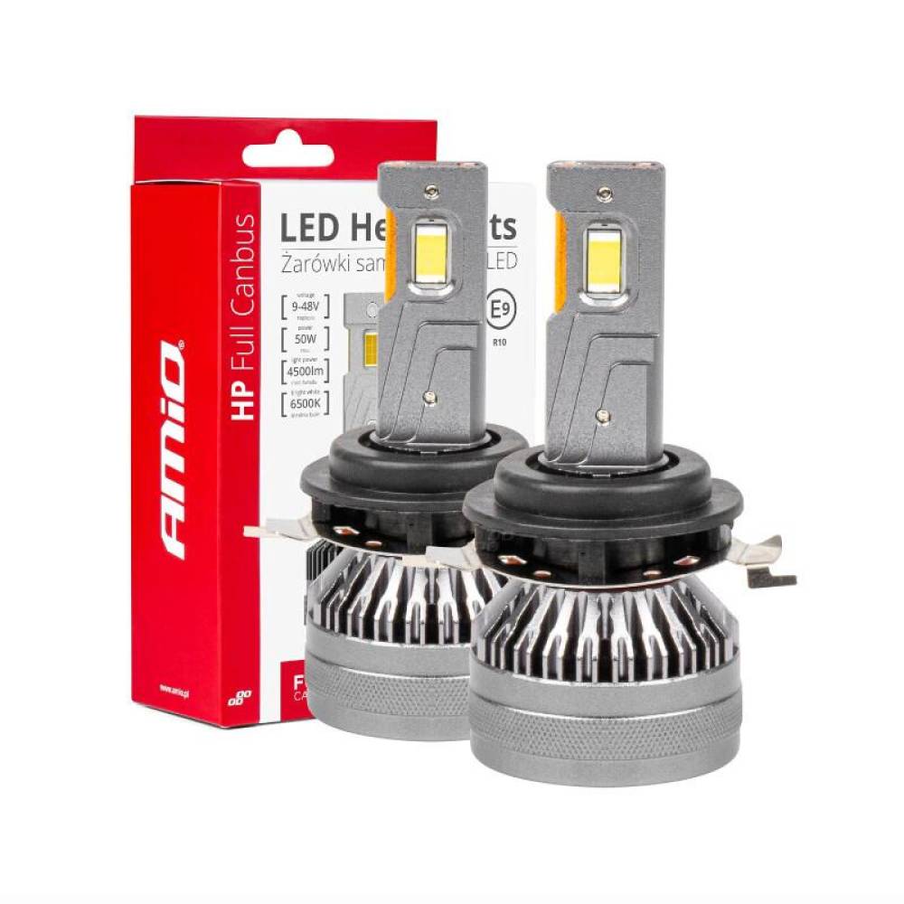 Set 2 becuri H7-1, LED, 9-48V, 50W, 4500lm, 6500K, cu radiator, HP Full Canbus, 03675 Amio