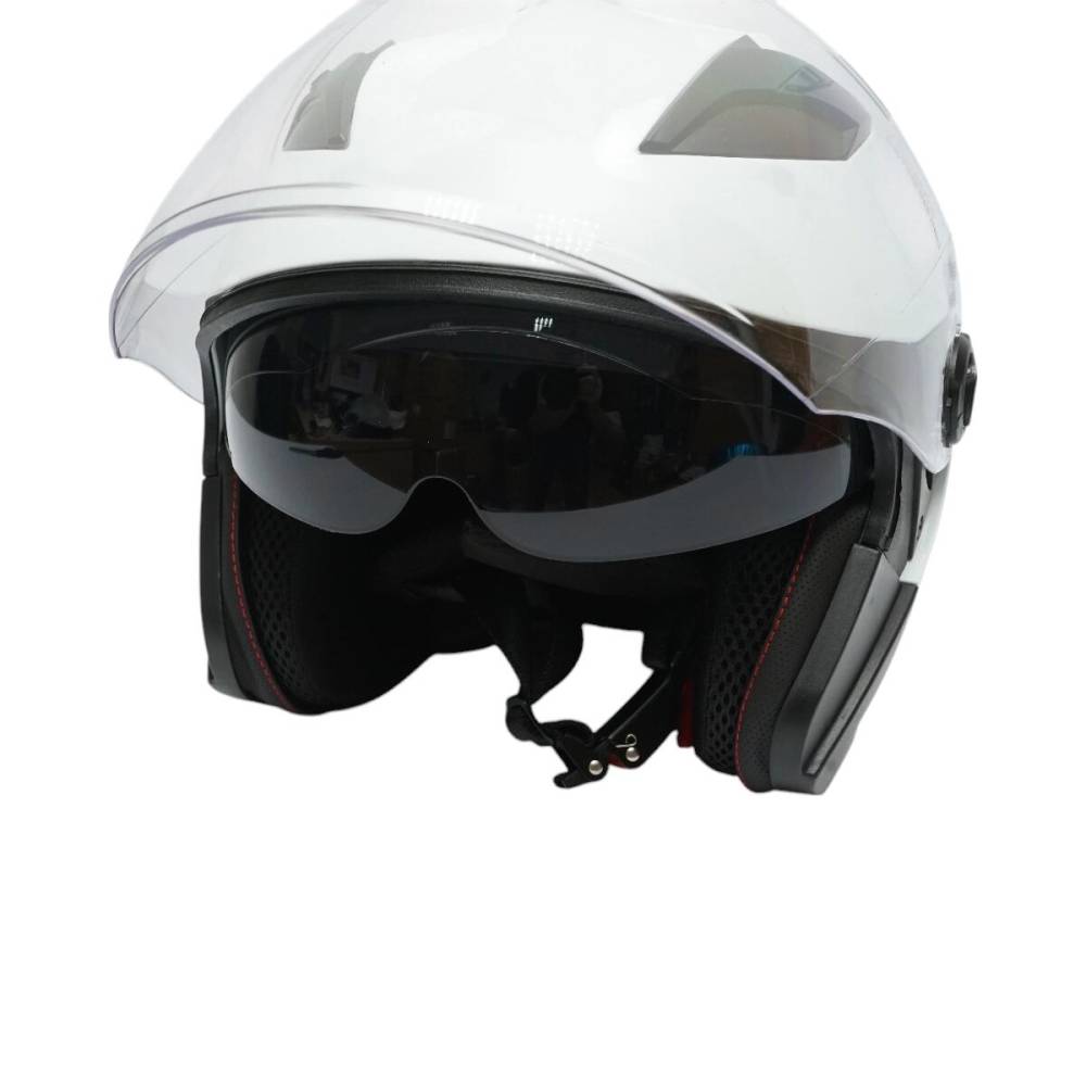 Casca moto tip jet, alba, model urban, cu viziera transparenta si ochelari de soare, mar L, SPEEDWAY TM80