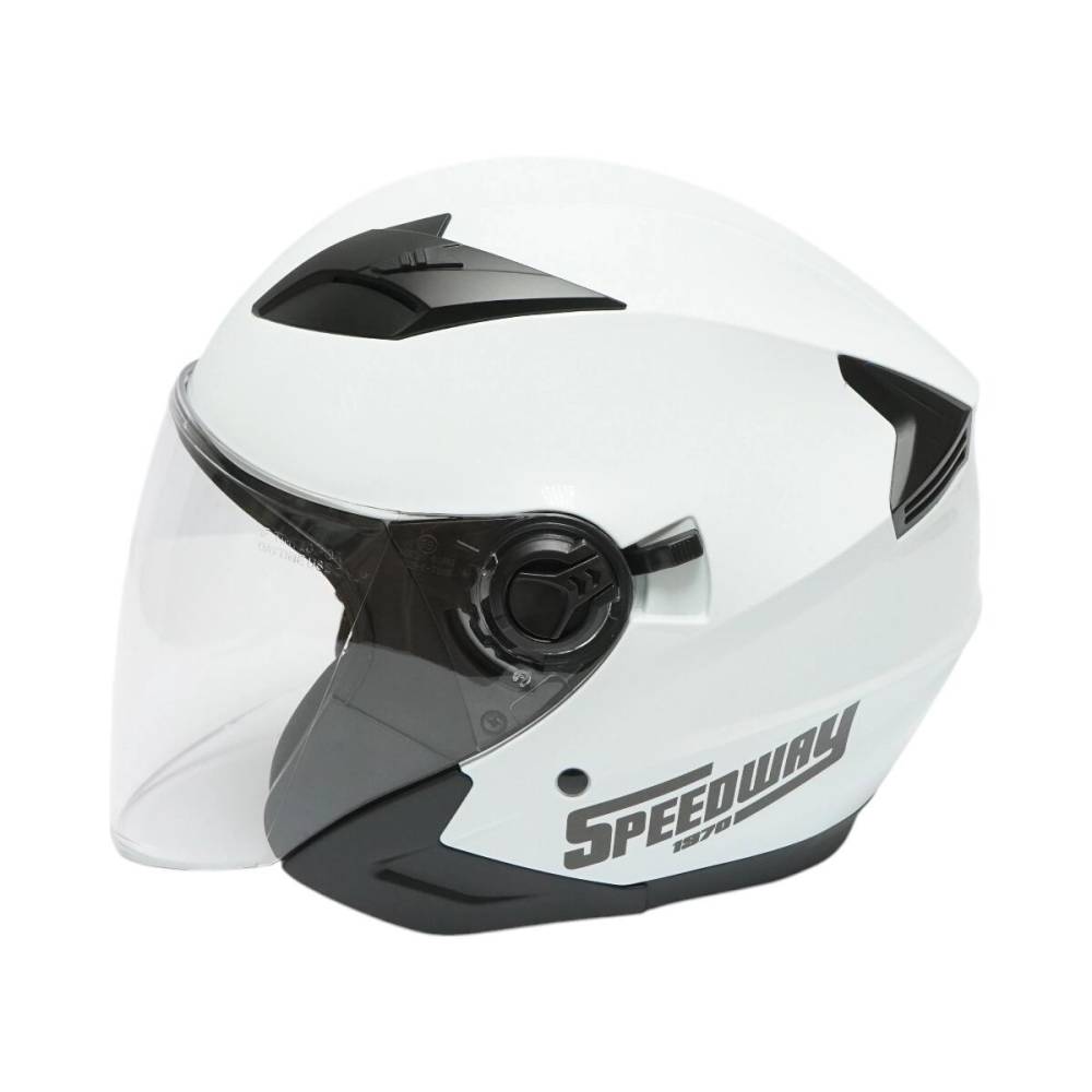 Casca moto tip jet, alba, model urban, cu viziera transparenta si ochelari de soare, mar L, SPEEDWAY TM80