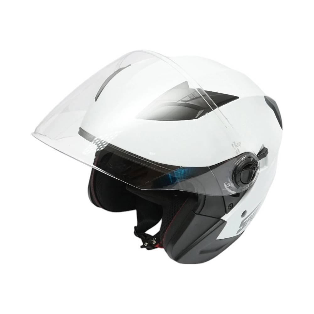Casca moto tip jet, alba, model urban, cu viziera transparenta si ochelari de soare, mar L, SPEEDWAY TM80