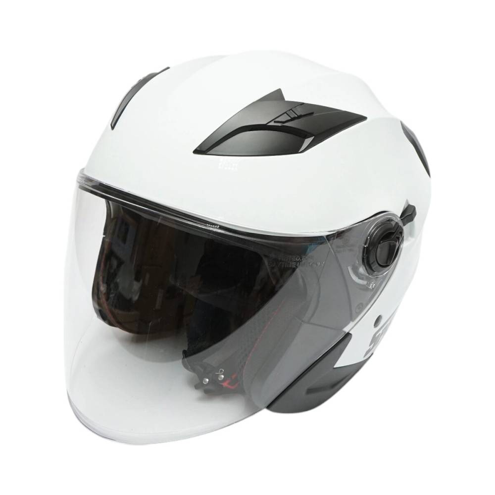Casca moto tip jet, alba, model urban, cu viziera transparenta si ochelari de soare, mar L, SPEEDWAY TM80