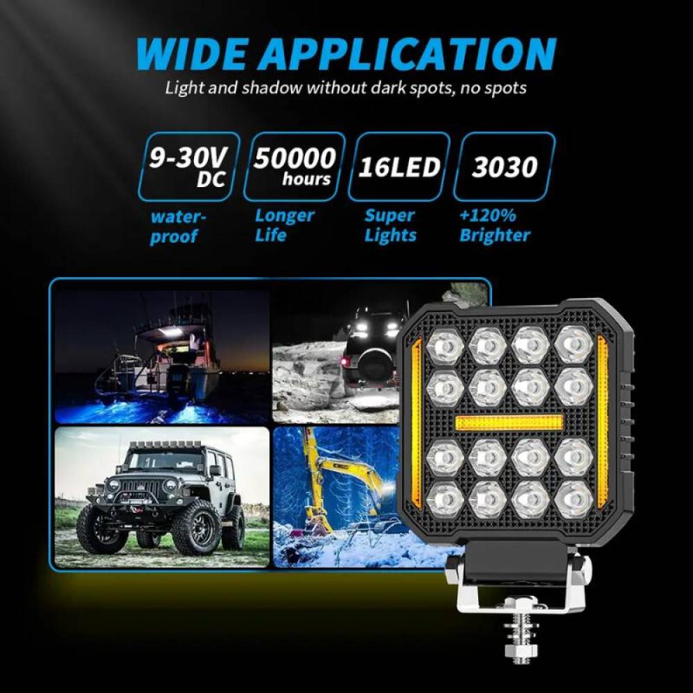 Proiector lucru 110x110, 19 LED-uri, 12-24V, 48W, 4800lm, cu 3 functii, cu functie stroboscopica, Breckner Germany PV94