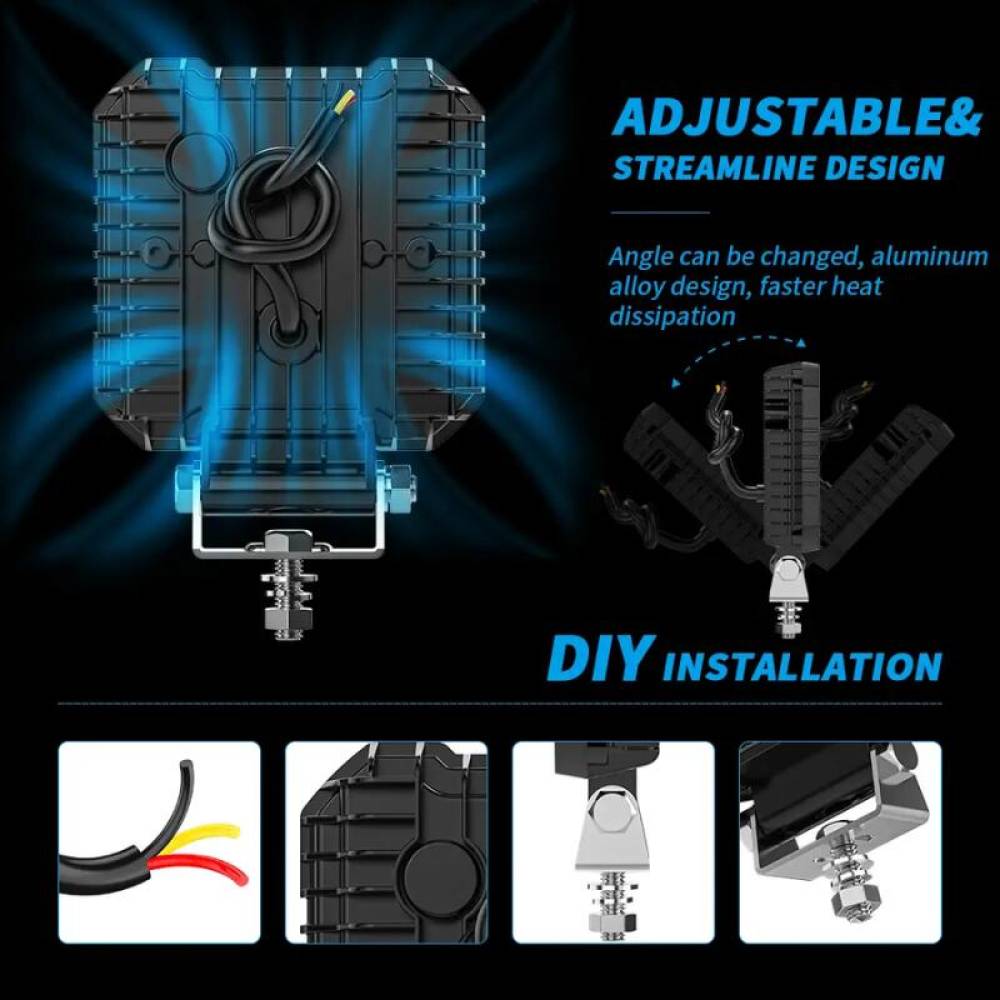 Proiector lucru 110x110, 19 LED-uri, 12-24V, 48W, 4800lm, cu 3 functii, cu functie stroboscopica, Breckner Germany PV94