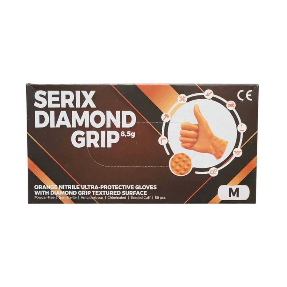 Manusi din nitril,  Diamond Grip, portocalii, nepudrate, marimea M, 50 buc, bk TT82 / BK90033