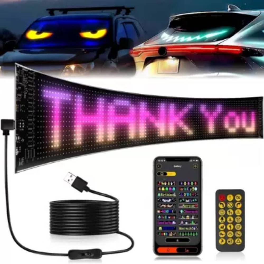 Panou Afisaj LED Matrix RGB Programabil, 90x19cm, Eyes Devil, Bluetooth, Telecomanda, USB 5V, pentru Ochi Camion, TIR, auto, FST-EY1696