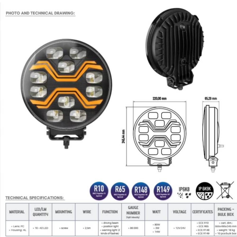 Proiector rotund fi220, faza lunga cu pozitie DRL si stroboscopica, Led, X Spider, L3440 Proiector rotund fi220, faza lunga cu pozitie DRL si stroboscopica, Led, X Spider, L3440