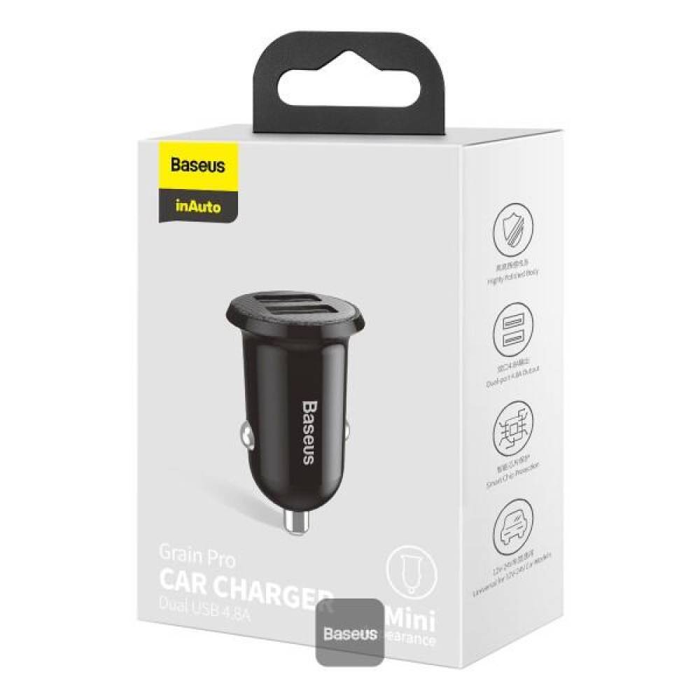 Incarcator auto 2xUSB 12/24v 4.8A Carbon Baseus Grain ProCar 20200 - BSS014