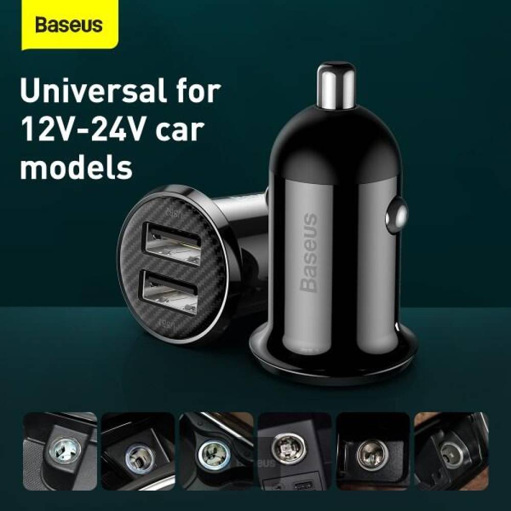 Incarcator auto 2xUSB 12/24v 4.8A Carbon Baseus Grain ProCar 20200 - BSS014