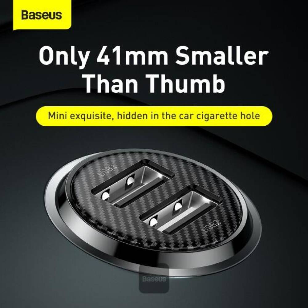 Incarcator auto 2xUSB 12/24v 4.8A Carbon Baseus Grain ProCar 20200 - BSS014