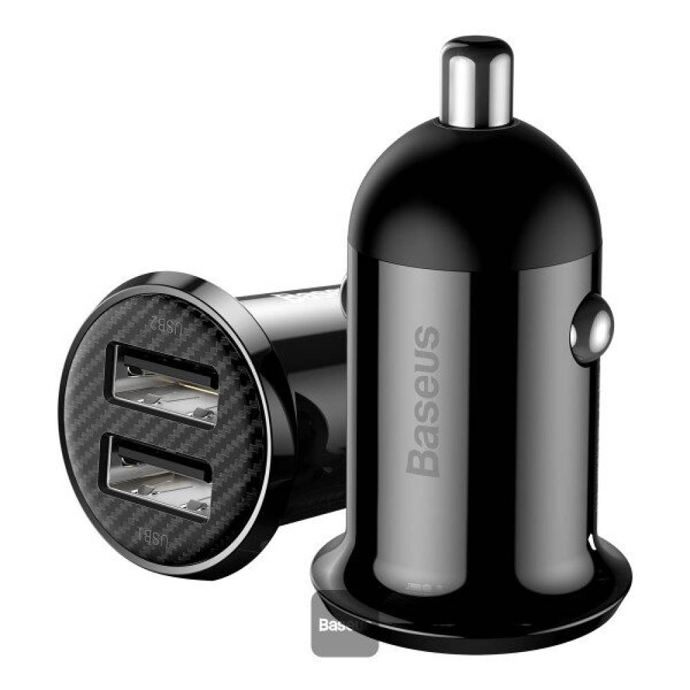 Incarcator auto 2xUSB 12/24v 4.8A Carbon Baseus Grain ProCar 20200 - BSS014