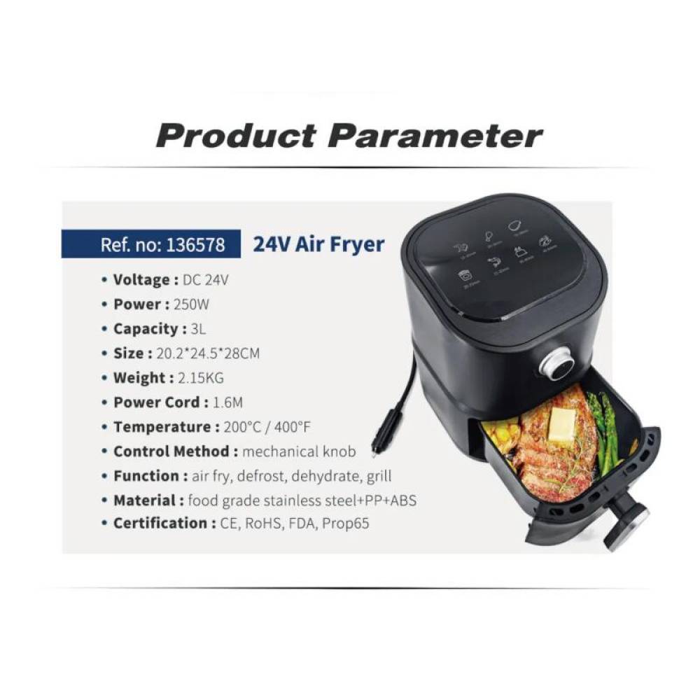 Friteuza electrica, airfryer pentru camion, 3L, 24V, 250W, neagra, AKC124