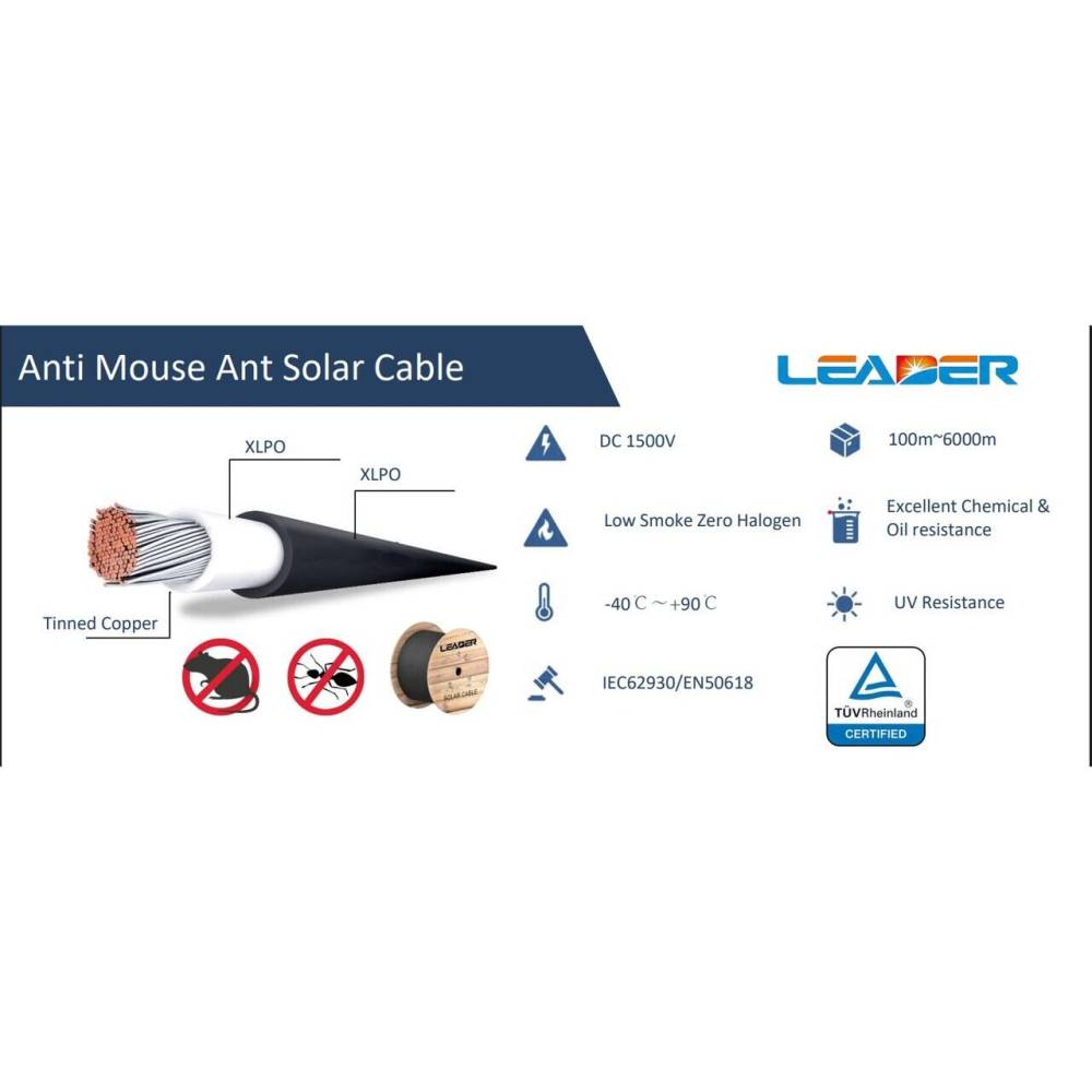 Cablu panou solar, 4mm x 20m, 1.5KV,rosu , H1Z2Z2-K Leader,  BK92990 GT20