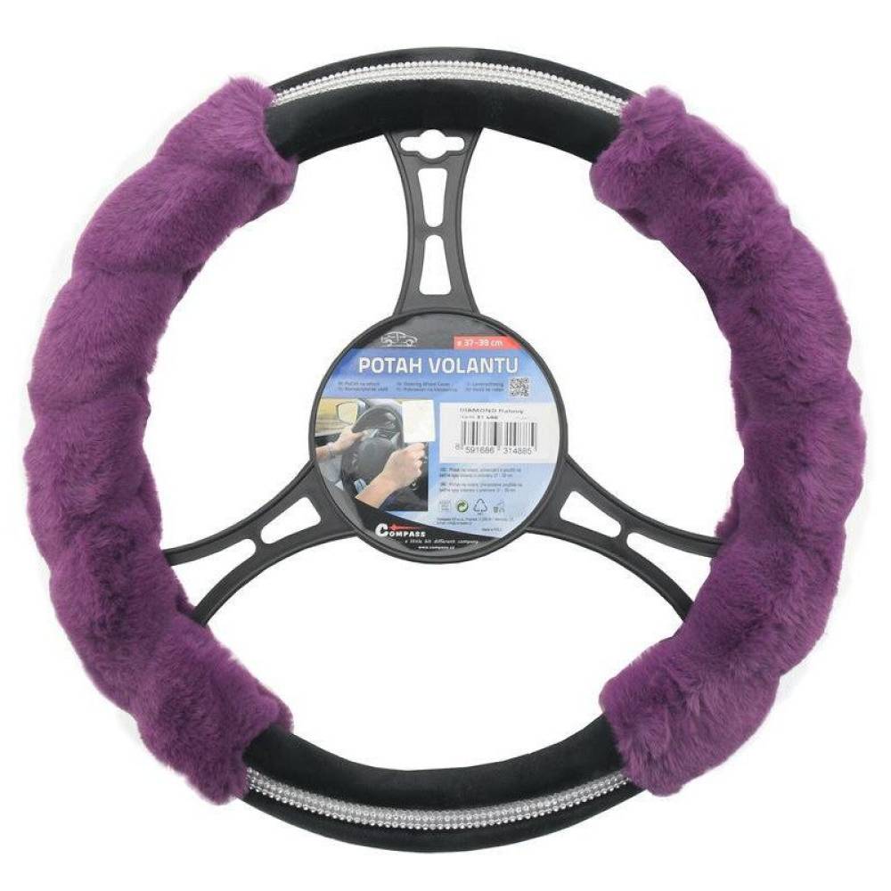 Husa volan 37-39cm, pufoasa diamond mov, cu diamante, Compass 31488
