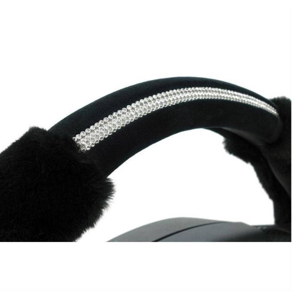 Husa volan 37-39cm, pufoasa Diamond neagra, cu diamante, Compass 31486