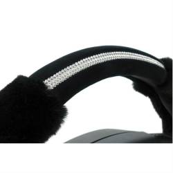 Husa volan 37-39cm, pufoasa Diamond neagra, cu diamante, Compass 31486