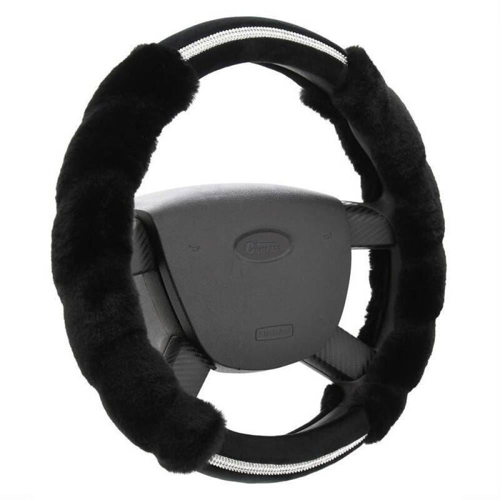 Husa volan 37-39cm, pufoasa Diamond neagra, cu diamante, Compass 31486