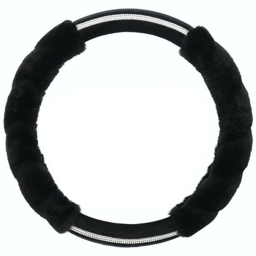 Husa volan 37-39cm, pufoasa Diamond neagra, cu diamante, Compass 31486