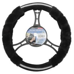 Husa volan 37-39cm, pufoasa Diamond neagra, cu diamante, Compass 31486