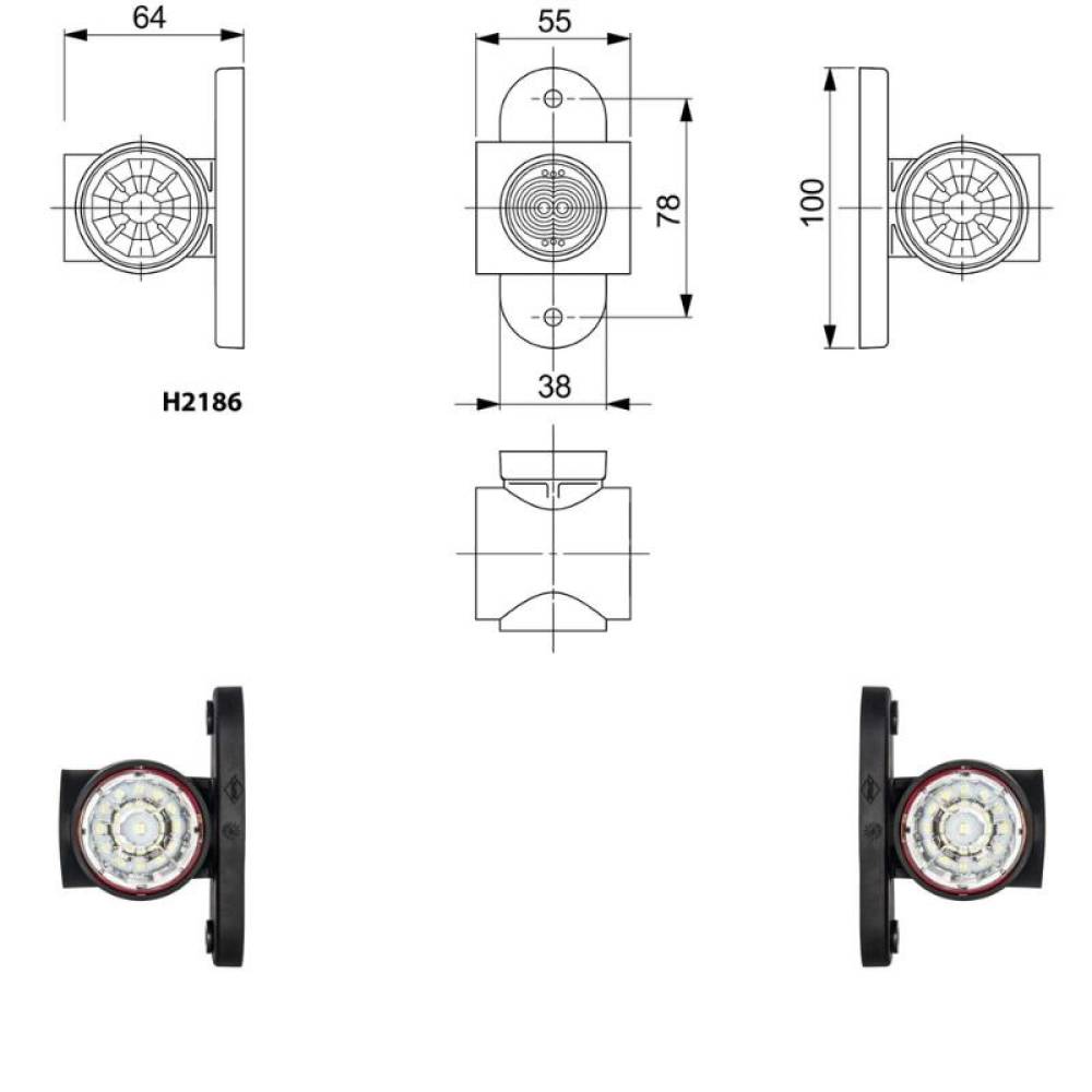 Lampa gabarit cu brat 64, 4 LED-uri, reflectorizanta, 3 functii alb, galben, rosu, LD 2186 GRAPHITE Horpol