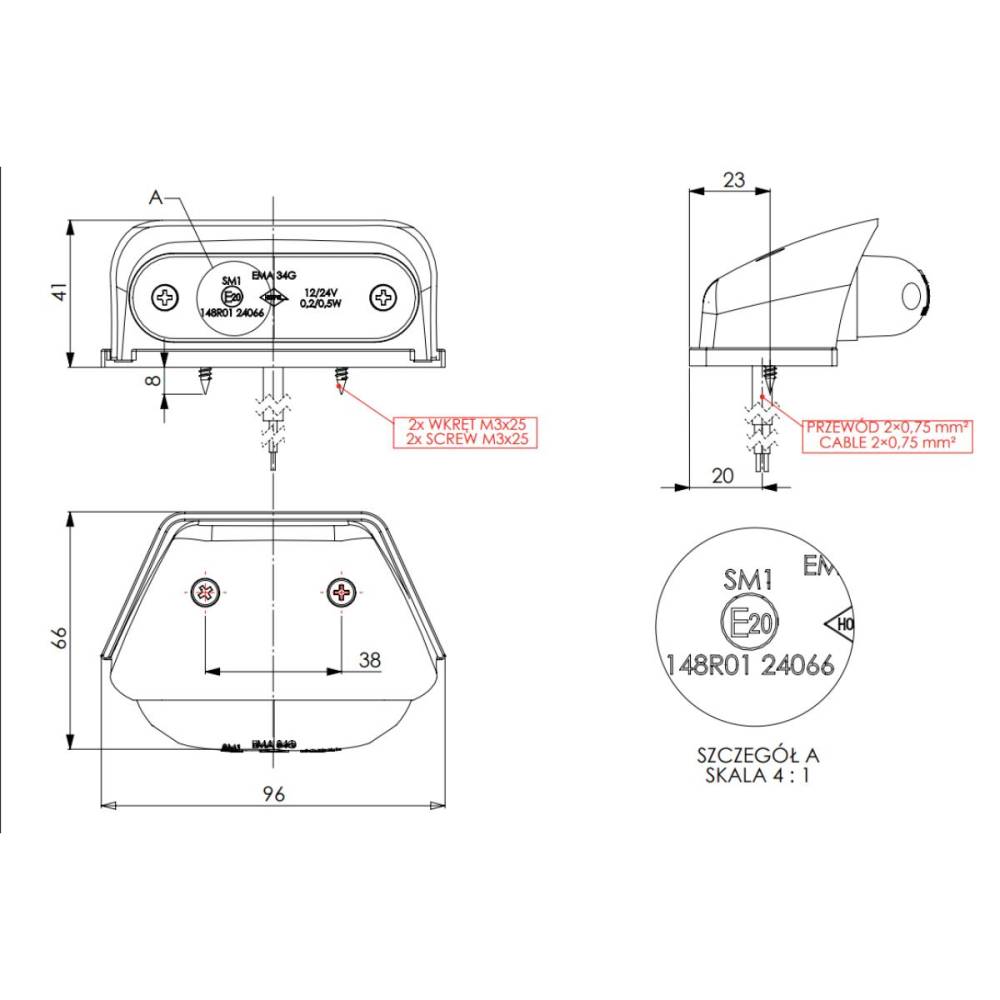 Lampa gabarit 96x39, galbena dark, 3 LED-uri, LD 233/GRAPHITE  Horpol