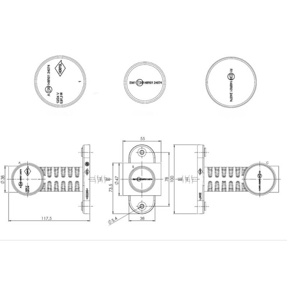 Lampa gabarit brat, 117, LED 4, 3 functii alb, galben, rosu, LD 2191 GRAPHITE Horpol