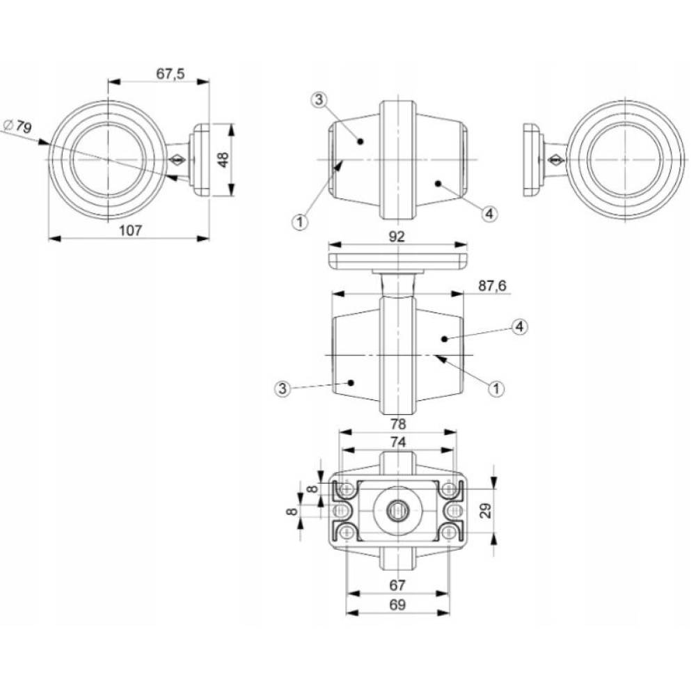 Lampa gabarit cu brat 107, fi79, 10 LED-uri, rosie si alba, cu 2 functii, LD 2588, GRAPHITE Horpol