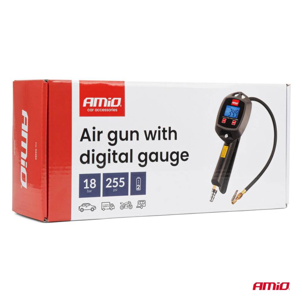 Pistol aer roti cu manometru DIGITAL 16bar, furtun 30cm, baterie 2xAAA, EURO, 04482 Amio