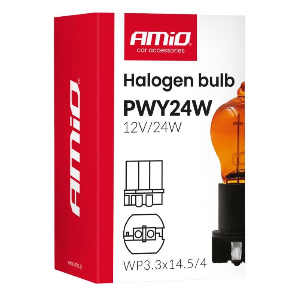 Bec halogen, PWY24W, WP3.3x14.5-4, Galben, 12V, 24W, AMIO 04410 Bec halogen, PWY24W, WP3.3x14.5-4, Galben, 12V, 24W, AMIO 04410