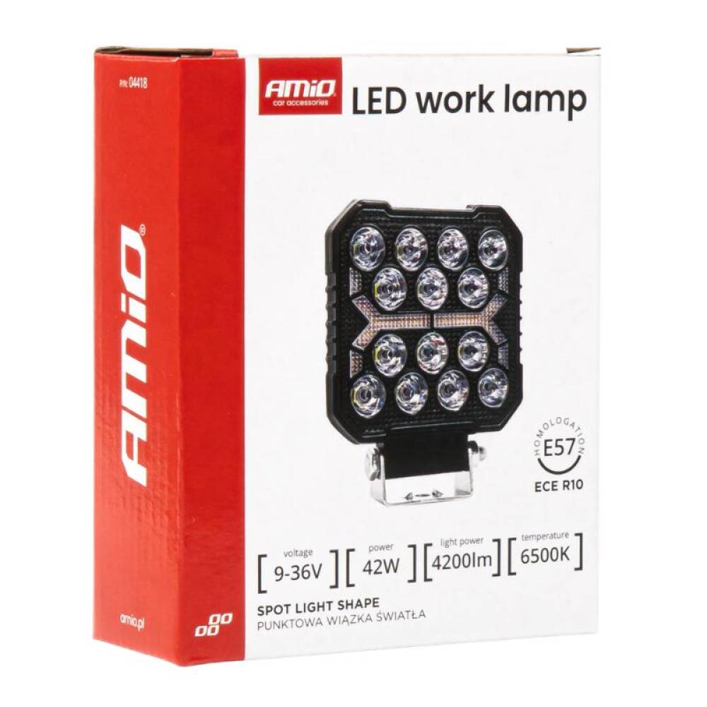 Proiector lucru, 110x110 x38mm, LED, 10-36V/42W, 4200lm, tip spot, stroboscopic, AWL74 Amio 04418 Proiector lucru, 110x110 x38mm, LED, 10-36V/42W, 4200lm, tip spot, stroboscopic, AWL74 Amio 04418