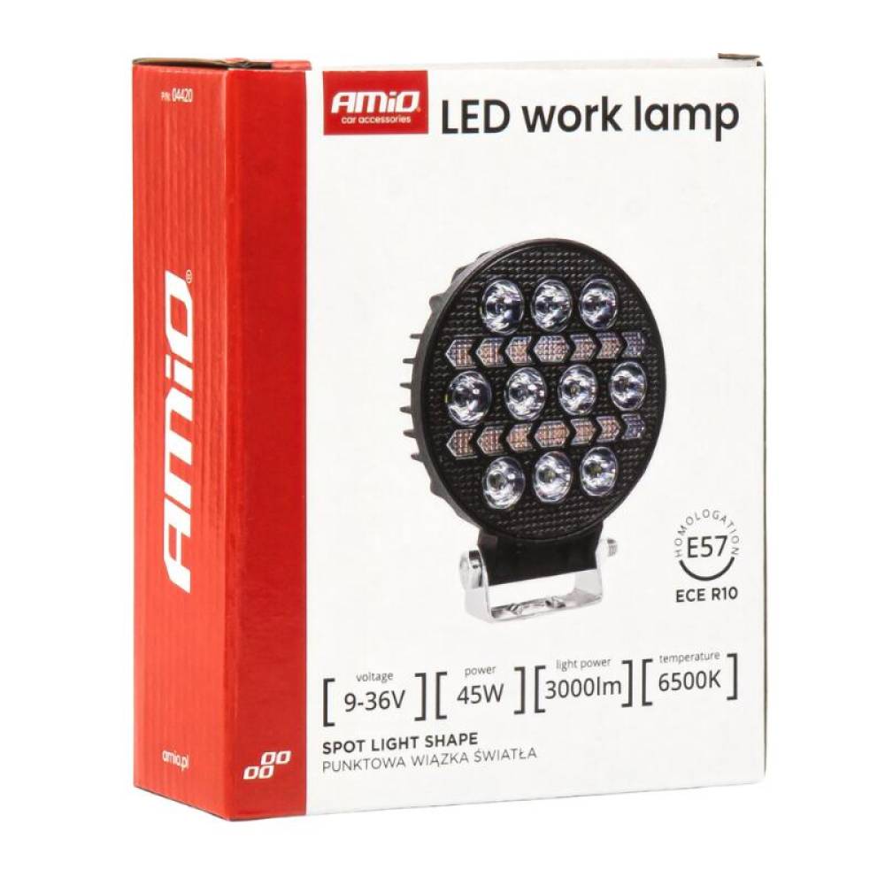 Proiector lucru, fi110x40mm, LED, 9-36V, 45W,  3000lm, tip spot si stroboscopic galben, AWL76 04420 Amio