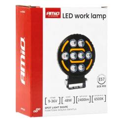 Proiector lucru, fi 110x38mm, LED, 9-36V, 48W, 2400lm, tip spot cu stroboscopic galben, AWL80 04424 Amio